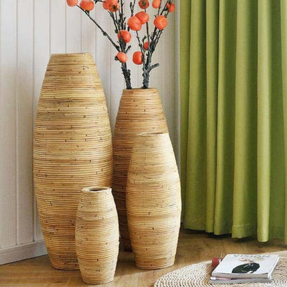 Grand vase très naturel en bois hauteur 51cm pour fleurs de pampa